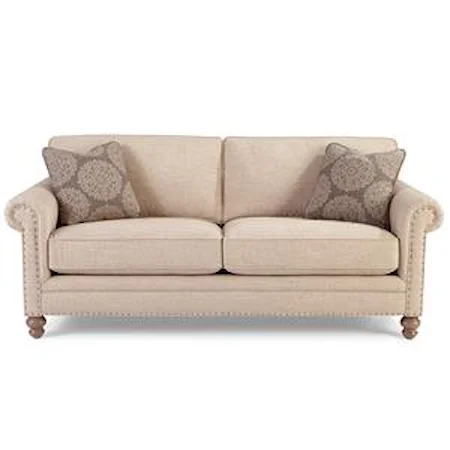 Traditional Sofa with Rolled Arms and Vintage Tack Nailheads